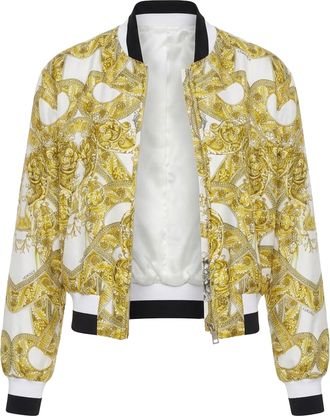 Versace 100% silk white gold Barocco chain print cropped bomber IT40 S