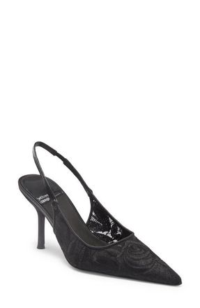 Jeffrey Campbell Lofficele Embroidered Mesh Slingback Pointed Toe Pump in Black Lace at Nordstrom, Size 10