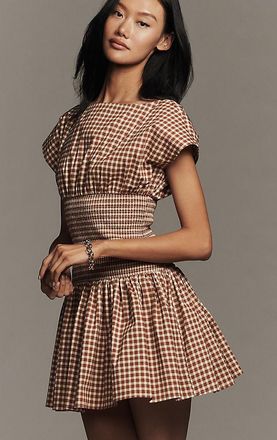 Avec Les Filles Waisted Boat-Neck Short-Sleeve Mini Dress