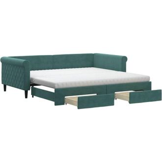 vidaXL Vidaxl - Sof&aacute; Cama Nido Con Cajones Terciopelo Verde Oscuro 100x200 Cm