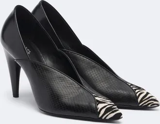Isabel Marant Luza calf hair-trimmed snake-effect leather pumps