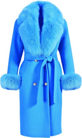 Wanan Luxury Coat Chic Blue Mixed Cashmere
