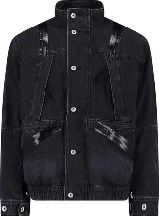 sacai Structured Black Jacket With High Collar And Zipper Closure