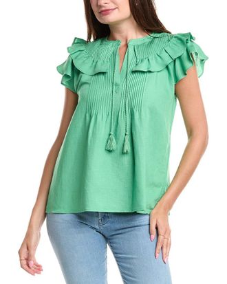 T Tahari Linen-Blend Blouse