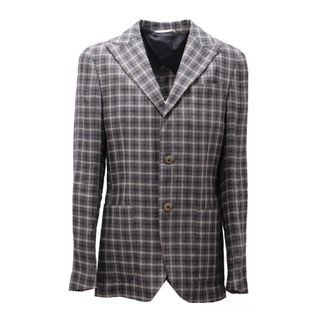 Liu Jo Blazers, male, Gray, XS, Check Linen Jacket Grey/Blue