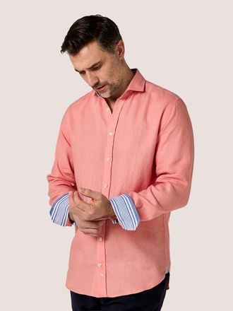 Koy Clothing Classic Linen Long Sleeve Shirt in Salmon Pink at Nordstrom, Size Xxx-Large