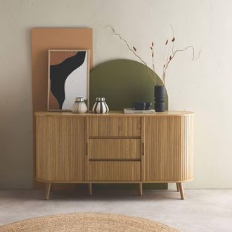 Sweeek 150cm Scandi-style Sideboard With 2 Sliding Doors & 3 Drawers in Light Brown