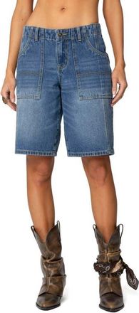 Edikted Tris Low Rise Denim Bermuda Shorts in Blue at Nordstrom, Size X-Small