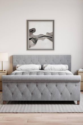 Home Discount Vida Designs Vittorio Bed Frame & Memory Foam Pocket Spring Mattress in Light Grey | Size: Double