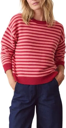 Marine Layer Suki Striped Crewneck Sweater in Dusk Rose Stripe at Nordstrom, Size X-Small
