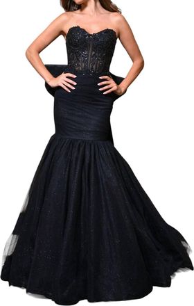 Rachel Allan Structured Bodice Mermaid Prom Dress In Black