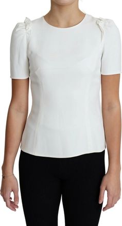 Dolce & Gabbana White Viscose Acetate Short Sleeve Blouse Womens Top (Pre-Owned)