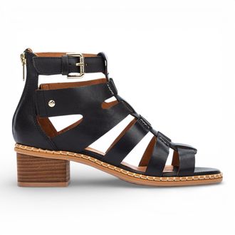 Pikolinos Pikolinos Womens Black Leather Block-Heel Gladiator Sandals - Blanes