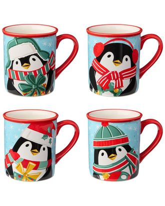 Certified International Christmas Whimsy Penguin Set Of 4 Mugs