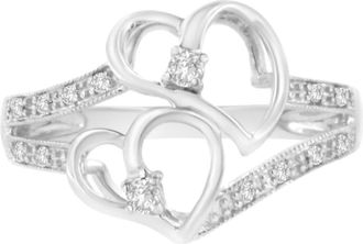 House of Brilliance 14KT White Gold 1/10 cttw Diamond Twin Heart Ring at Nordstrom, Size 6.5