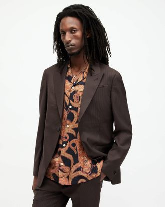 AllSaints Polyester Thorpe Pinstriped Relaxed Fit Blazer, Size: 44