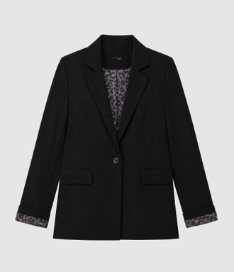 Jeanne Vouland Blazer Rosa Noir Doublure Leopard Kaki