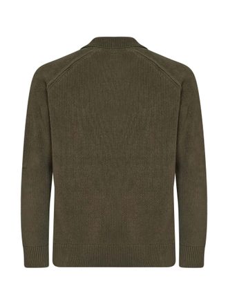 C.P. Company Mens Long-Sleeve Polo Shirt Lens Ivy Green Cotton Knitwear Sweater