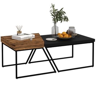 HOMCOM Coffee Table Set of 2 - Geometric Coffee Table with Spacious Legroom - Steel Frame and Thick Tabletop - Industrial Coffee Tables for Living Roo