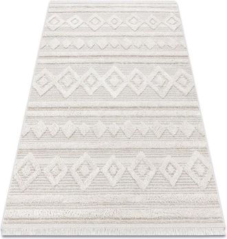 RugsX Rugsx - Carpet eco sisal moroc 22322 rhombuses, lines, boho fringe - structural beige / cream beige 155x220 cm