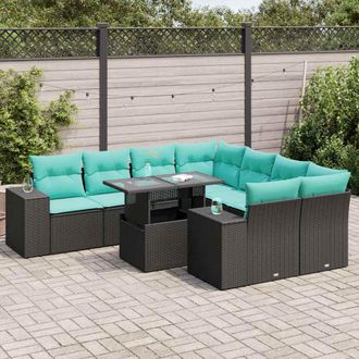 vidaXL Vidaxl Set Divani Da Giardino 9 Pz Con Cuscini Nero Polyrattan Acacia