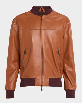Isaia Men & apos;s Leather Bomber Jacket