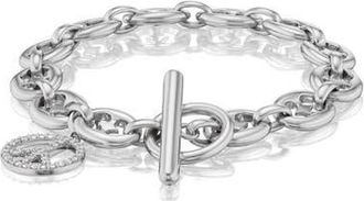 Sheryl Lowe Peace Charm on Puffy Heart Mariner Link in Sterling Silver at Nordstrom, Size 7.5