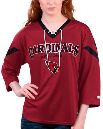 Starter Womens Starter Cardinal Arizona Cardinals Rally Lace-Up 3/4 Sleeve T-Shirt at Nordstrom, Size Xx-Large