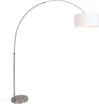 QAZQA Qazqa Moderno L&aacute;mpara De Arco De Acero Con Pantalla De Tela Blanca 50/50/25 Regulable - Xxl Textil /acero Alargada Adecuado Para Led Max. 1 X 60 Watt