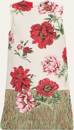 Oscar De La Renta Peony Unraveled Jacquard Sleeveless Mini Day Dress