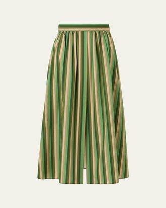 Akris Parasol Striped Cotton Poplin Midi Skirt