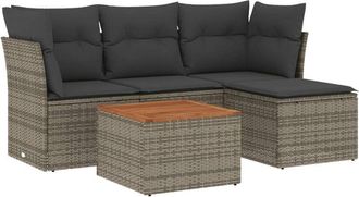 vidaXL Juego De Sof&aacute;s Jard&iacute;n Con Cojines 5 Pzas Rat&aacute;n Sint&eacute;tico Gris Vidaxl