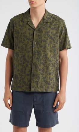 Treasure & Bond Embroidered Linen & Cotton Camp Shirt in Olive Night Embroidery at Nordstrom, Size X-Large