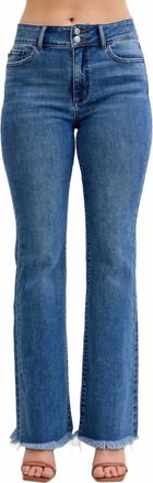 Judy Blue High Waist Double Button Fray Hem Bootcut Jeans In Medium Blue