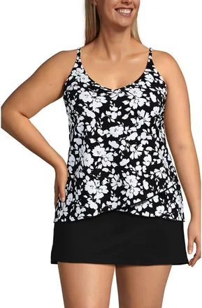 Lands End Plus Size Chlorine Resistant Tulip Hem Tankini Swimsuit Top in Black Blossom Floral at Nordstrom, Size 3X