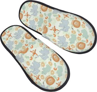 Generic Hotel Slippers Babies Hand Draw Animals Reusable Plush Slippers Portable Indoor Shoes For Winter Room Guest Room L