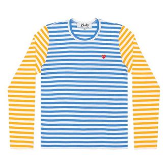 Comme Des Gar&ccedil;ons L/S Bi-Colour Striped Small Emblem T-Shirt Blue Yellow AZ-T318-051-1