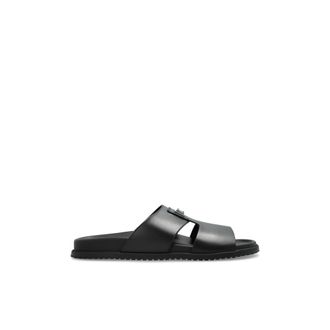 Dolce & Gabbana Leren slippers met applicatie - Heren - Sandalen - Zwart - 39 EU - Leer - Schoenen