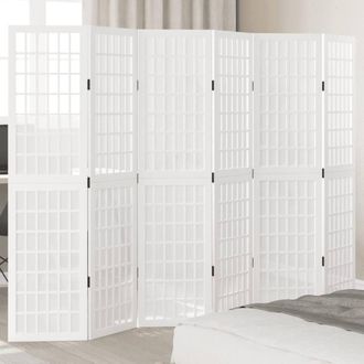 Berkfield Home Room Divider 6 Panels White Solid Wood Paulownia