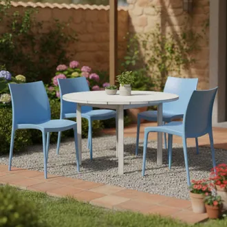 Dmora Silla De Exterior Grover, 4 Sillas, Apilable Made In Italy, Soporta 120 Kg, Azul