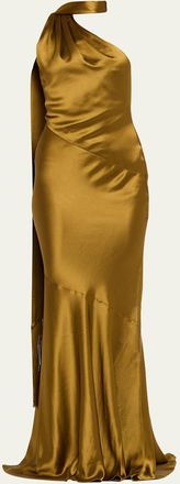 Retrofête Kelsa High-Neck Satin Scarf Gown