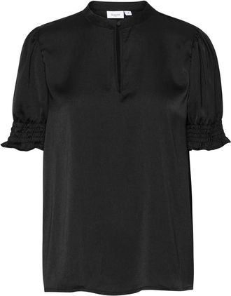 Saint Tropez Zwarte Pofmouw Blouse - Dames - Blouses - Zwart - S - Polyester - Overhemden