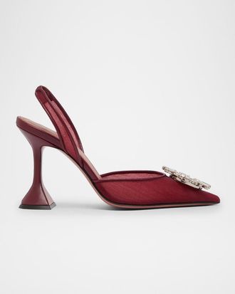 Amina Muaddi 95mm Begum Mesh Crystal Slingback Pumps