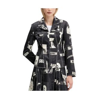 Desigual Jassen, Dames, Veelkleurig, L, Katoen, Zwarte Katoenen Sportjas met Rits