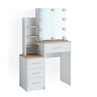 Vicco Tocador Conrada, Blanco/sonoma, 80 Cm Con Iluminaci&oacute;n Led