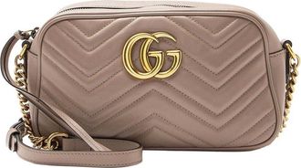 Gucci Beige Matelasse Leather Gg Marmont Small Camera Bag (Authentic Pre- Loved)
