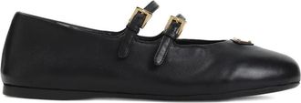 Prada Double-Buckle Leather Ballerinas Shoes