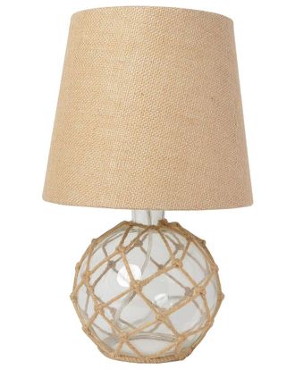 Lalia Home Buoy Rope Nautical Netted Coastal Ocean Sea Glass Table Lamp With Burlap Fabric Shade