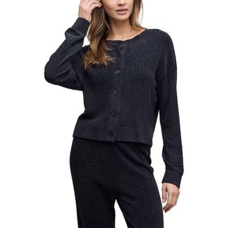 Barefoot Dreams CozyChic Ultra Lite Textured Ribbed Cardigan in Black at Nordstrom, Size X-Small