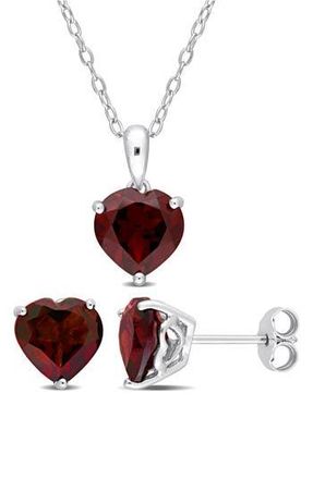Delmar Sterling Silver Garnet Heart Stud Earrings & Necklace Set in Red at Nordstrom Rack